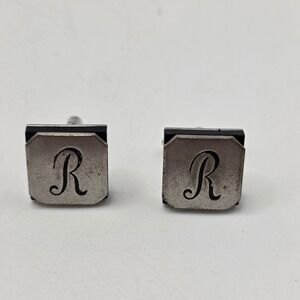 Swank Cufflinks Mens Silver Monogram Letter R Initial Vintage Formal Wedding